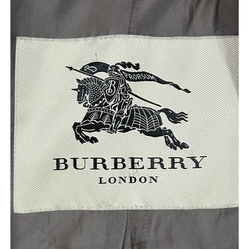 Burberry London Double Breasted Belted Gray Green Ruffled Trench Coat Sz US 6 - Picture 9 of 16